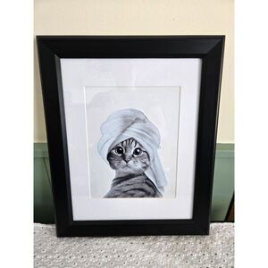 Beautiful Framed Art Cat Picture "Chic Cat in a Stylish Turban" Black & White
